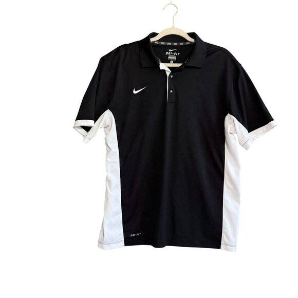 Nike Dri-Fit Short Sleeve Swoosh Polo Men's Large Black White Golf Outdoor - Picture 1 of 6